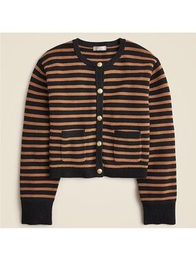 J. Crew Black and Tan Striped Button-Up Cardigan small